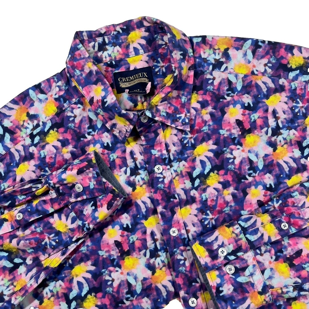 Cremieux‎ Floral Button Down Shirt Mens XLT Multi Color Psychedelic Watercolor